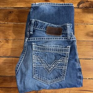 BKE‎ Jeans Men 31S (Fits 31x29) Blue Denim JAKE Distressed Bootcut Cowboy *FLAWS